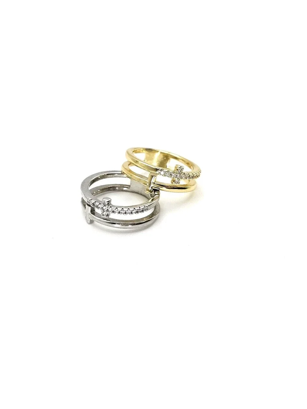 Lot of 2 Size 5 Cross Rings Gold-plated & Rhodium-plated For Child or Adultl